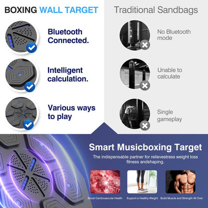 Advanced Bluetooth Wall-Mounted Boxing Trainer with Punch Counter, Adjustable Speed, and Premium Gloves - Ideal for Home and Office Workouts and Stress Relief, Includes LED Light Sword Cosplay Set and Wooden Gymnastic Rings