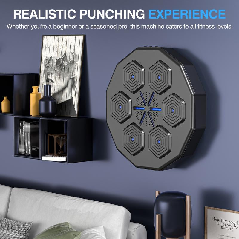Advanced Bluetooth Wall-Mounted Boxing Trainer with Punch Counter, Adjustable Speed, and Premium Gloves - Ideal for Home and Office Workouts and Stress Relief, Includes LED Light Sword Cosplay Set and Wooden Gymnastic Rings