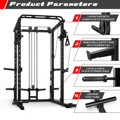 Ritfit Power Cage Home Gym,Multi-Function Squat Rack,Smith Machine,Workout Rack,Cable Crossover Machine,Fitness Gym Set, for Weight Training, for Garage & Home Gym|Ppc03 Home Gym Squat Machine