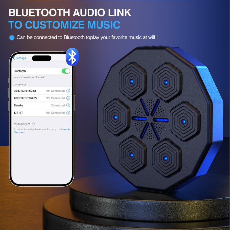Advanced Bluetooth Wall-Mounted Boxing Trainer with Punch Counter, Adjustable Speed, and Premium Gloves - Ideal for Home and Office Workouts and Stress Relief, Includes LED Light Sword Cosplay Set and Wooden Gymnastic Rings