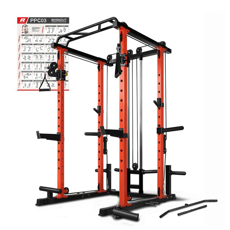 Ritfit Power Cage Home Gym,Multi-Function Squat Rack,Smith Machine,Workout Rack,Cable Crossover Machine,Fitness Gym Set, for Weight Training, for Garage & Home Gym|Ppc03 Home Gym Squat Machine