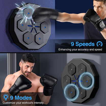 Advanced Bluetooth Wall-Mounted Boxing Trainer with Punch Counter, Adjustable Speed, and Premium Gloves - Ideal for Home and Office Workouts and Stress Relief, Includes LED Light Sword Cosplay Set and Wooden Gymnastic Rings