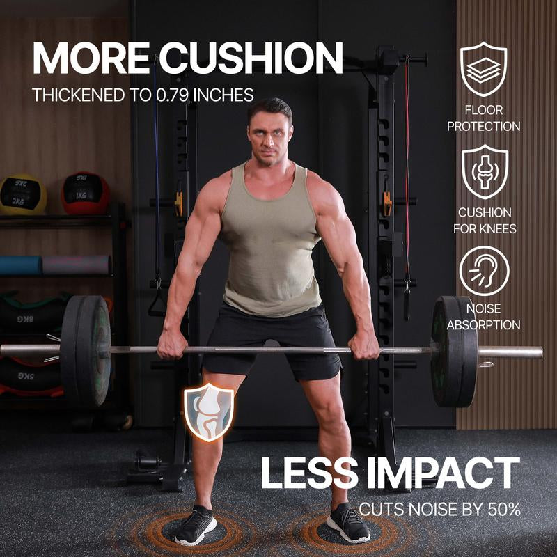 AIRHOP 0.79-Inch Thick 48 Sq Ft Exercise Equipment Mats - 12 Interlocking Rubber Tiles with High-Density EVA Foam for Home Gym Flooring, Ideal for Heavy Weight Workouts, Black & White