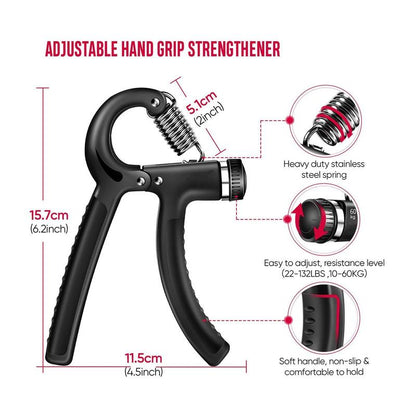 Funny Hand Grip Strengthener Workout Kit (5 Pack) Forearm Grip Adjustable Resistance Hand Gripper, Finger Exerciser, Finger Stretcher, Grip Ring & Stress Relief Grip Ball for Athletes