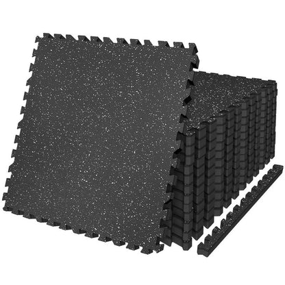 AIRHOP 0.79-Inch Thick 48 Sq Ft Exercise Equipment Mats - 12 Interlocking Rubber Tiles with High-Density EVA Foam for Home Gym Flooring, Ideal for Heavy Weight Workouts, Black & White