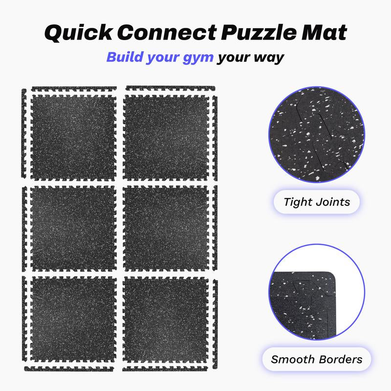 AIRHOP 0.79-Inch Thick 48 Sq Ft Exercise Equipment Mats - 12 Interlocking Rubber Tiles with High-Density EVA Foam for Home Gym Flooring, Ideal for Heavy Weight Workouts, Black & White