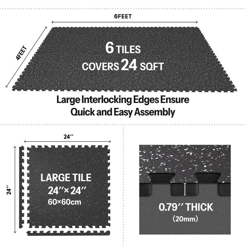 AIRHOP 0.79-Inch Thick 48 Sq Ft Exercise Equipment Mats - 12 Interlocking Rubber Tiles with High-Density EVA Foam for Home Gym Flooring, Ideal for Heavy Weight Workouts, Black & White
