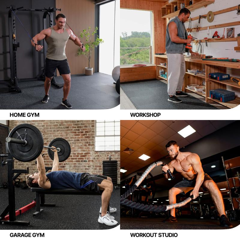 AIRHOP 0.79-Inch Thick 48 Sq Ft Exercise Equipment Mats - 12 Interlocking Rubber Tiles with High-Density EVA Foam for Home Gym Flooring, Ideal for Heavy Weight Workouts, Black & White